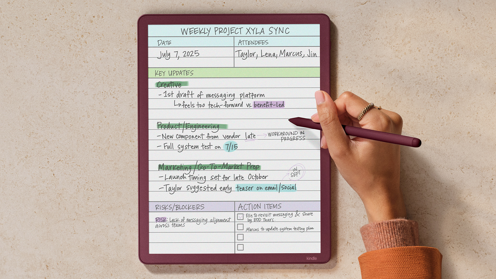 Color Writing on Kindle